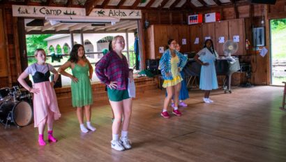 Campers practicing dancing for a show.
