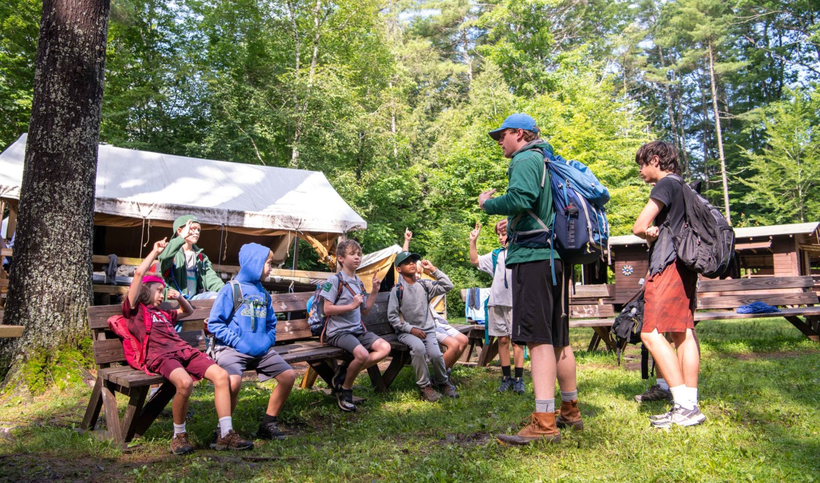 Campers with their bags.