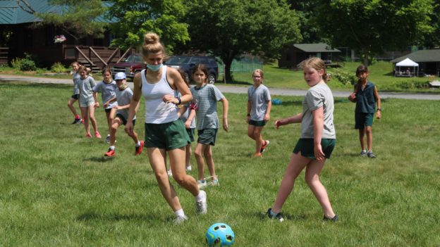 Campers playing soccer.