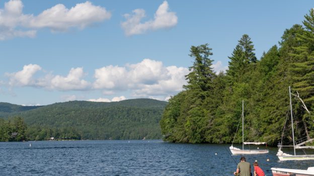 A lake with sailboats.