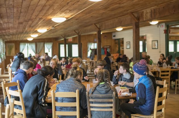 A Hulbert group eating in the dining hall.