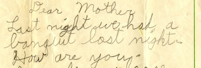The start of a letter written by a camper in twisted handwriting.