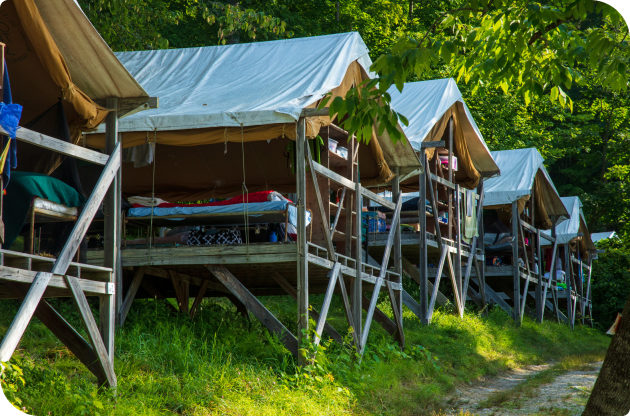 A row of platform tents.