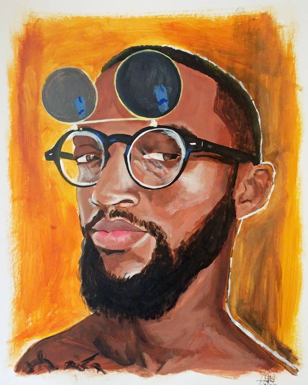 Jordan Hendrickson's self portrait of his head with sunglasses.